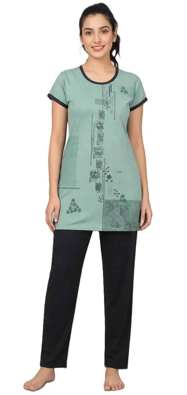 Women_S_Printed_Round_Neck_Short_Sleeve_Nightsuit_Set_Pajama_Set_Casual_Night_Dress_With_Pocket
