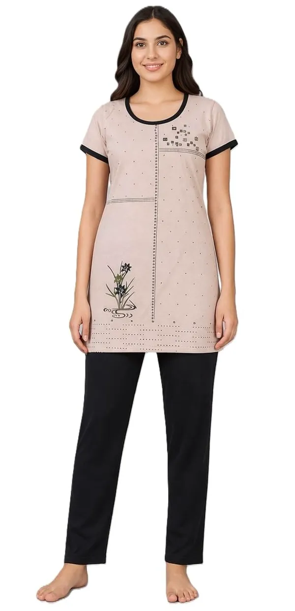 Women_S_Printed_Round_Neck_Short_Sleeve_Nightsuit_Set_Pajama_Set_Casual_Night_Dress_With_Pocket