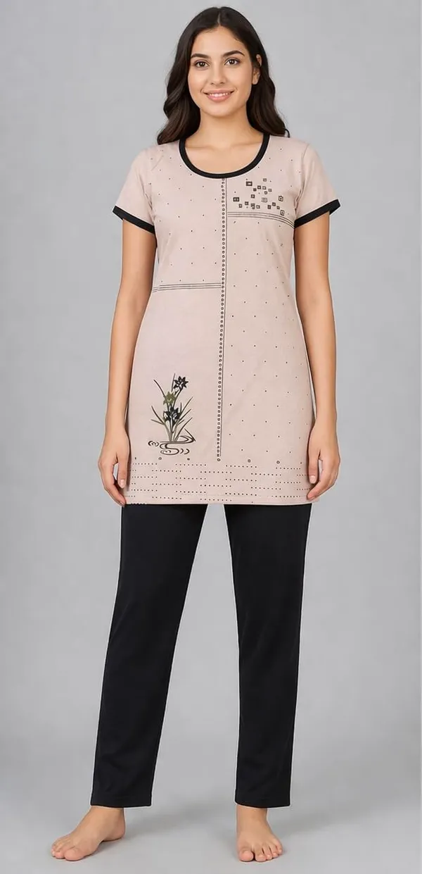 Women_S_Printed_Round_Neck_Short_Sleeve_Nightsuit_Set_Pajama_Set_Casual_Night_Dress_With_Pocket