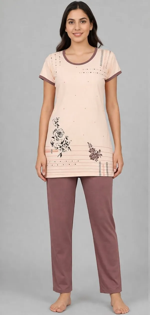 Women_S_Printed_Round_Neck_Short_Sleeve_Nightsuit_Set_Pajama_Set_Casual_Night_Dress_With_Pocket