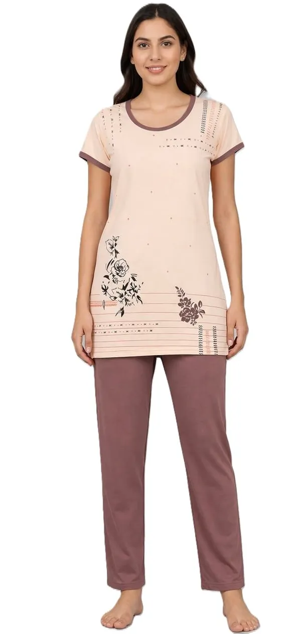 Women_S_Printed_Round_Neck_Short_Sleeve_Nightsuit_Set_Pajama_Set_Casual_Night_Dress_With_Pocket