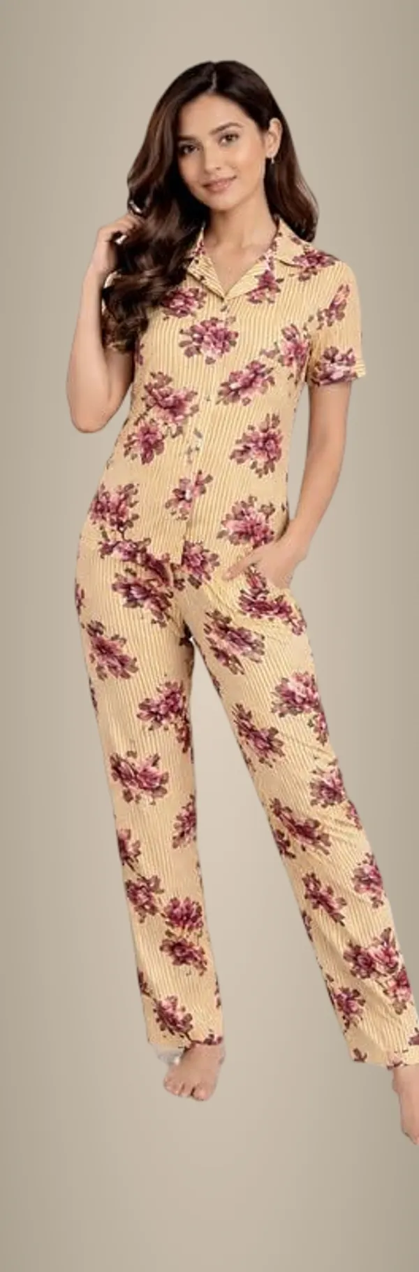 Women_S_Malai_Fabric_Printed_Night_Suit_Set_Soft_Breathable_Short_Sleeve_Shirt_With_Full_Length_Pajamas_Lightweight_Loungewear_Sleepwear_For_Ladies