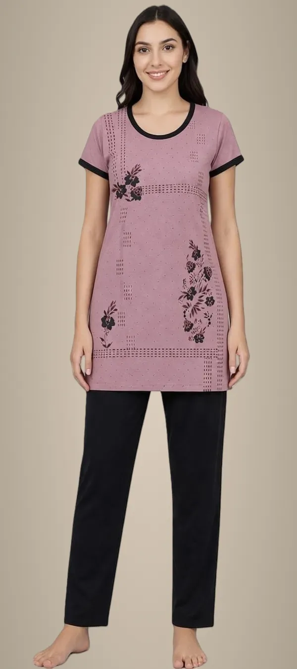 Women_S_Printed_Round_Neck_Short_Sleeve_Nightsuit_Set_Pajama_Set_Casual_Night_Dress_With_Pocket