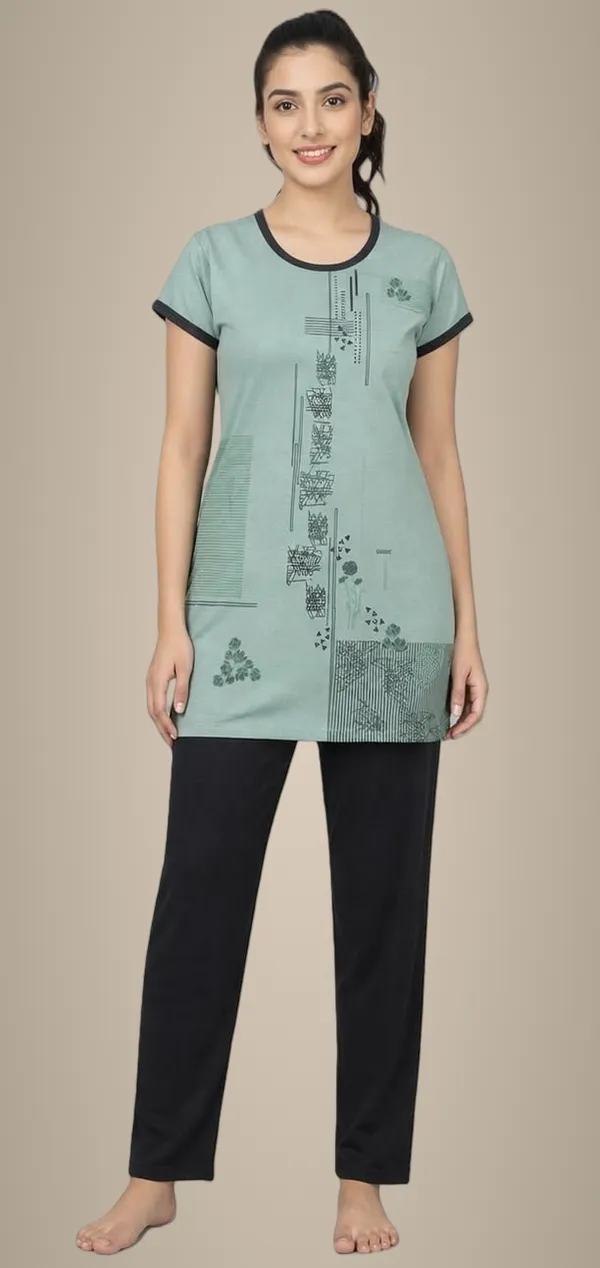 Women_S_Printed_Round_Neck_Short_Sleeve_Nightsuit_Set_Pajama_Set_Casual_Night_Dress_With_Pocket