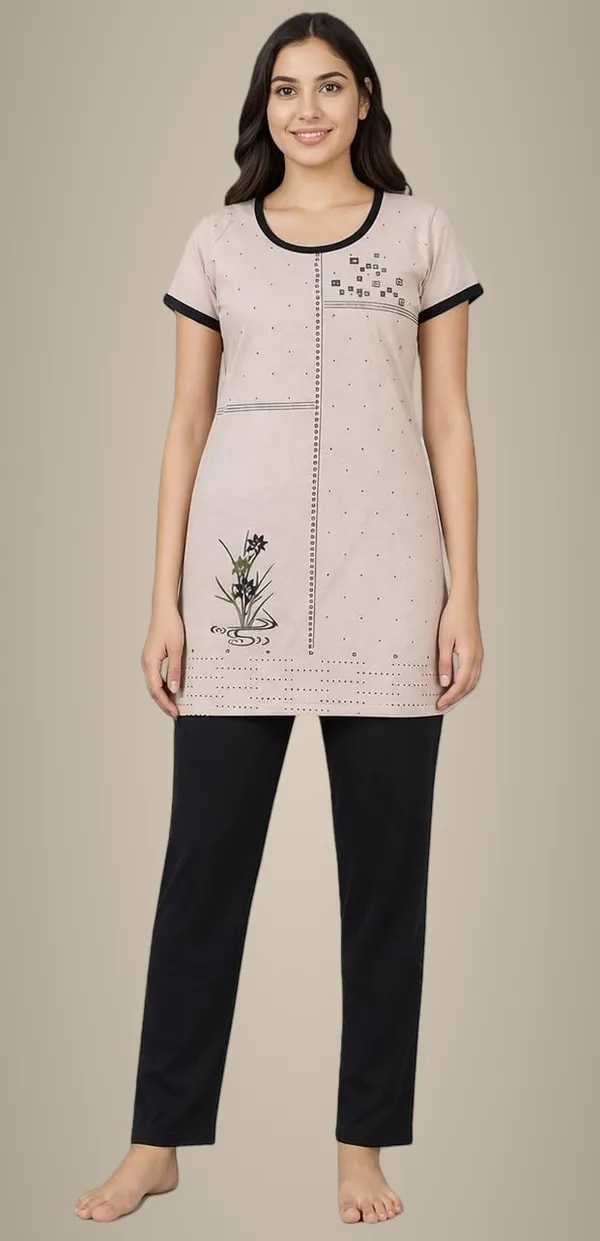 Women_S_Printed_Round_Neck_Short_Sleeve_Nightsuit_Set_Pajama_Set_Casual_Night_Dress_With_Pocket