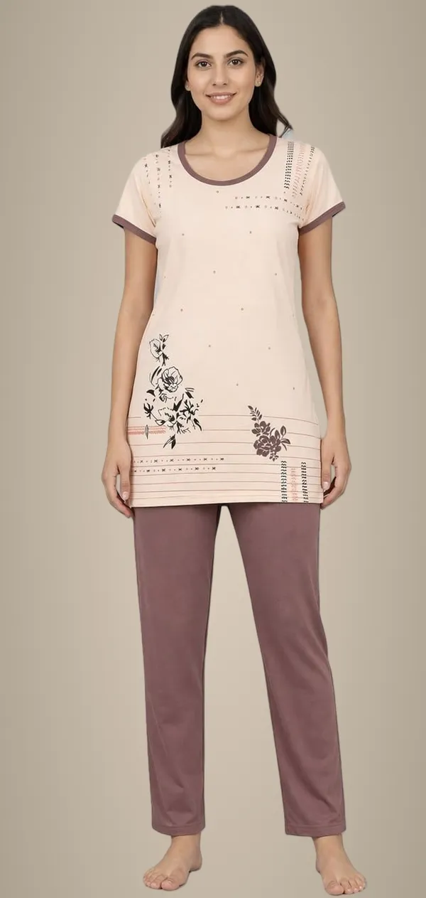Women_S_Printed_Round_Neck_Short_Sleeve_Nightsuit_Set_Pajama_Set_Casual_Night_Dress_With_Pocket