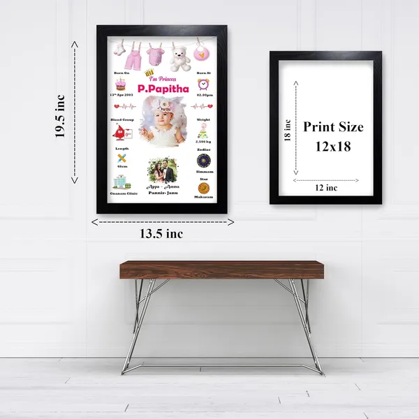 Personalized_Newborn_Baby_Birth_Details_Photo_Frame_–_Custom_Pink_Princess_Theme