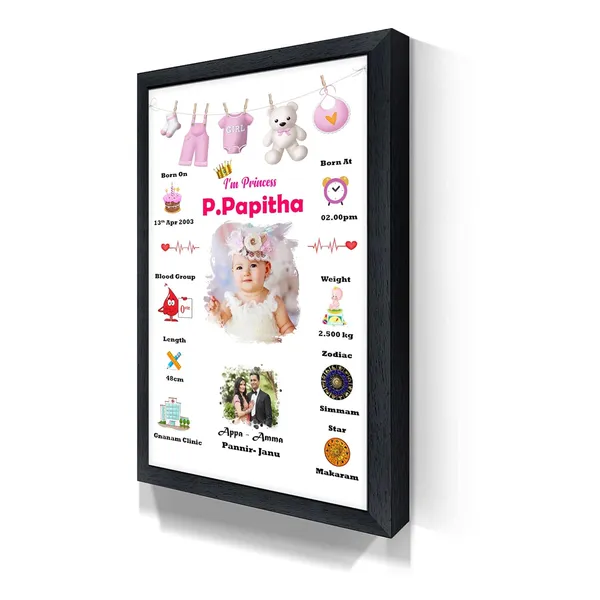 Personalized_Newborn_Baby_Birth_Details_Photo_Frame_–_Custom_Pink_Princess_Theme