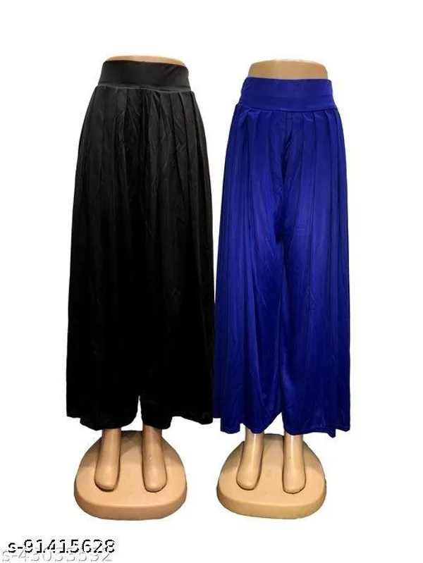 Set_Of_2-Navy_Blue_Black_Lycra_Elastic_Waistband_Fashionable_Fashionista_Palazzos_For_Women