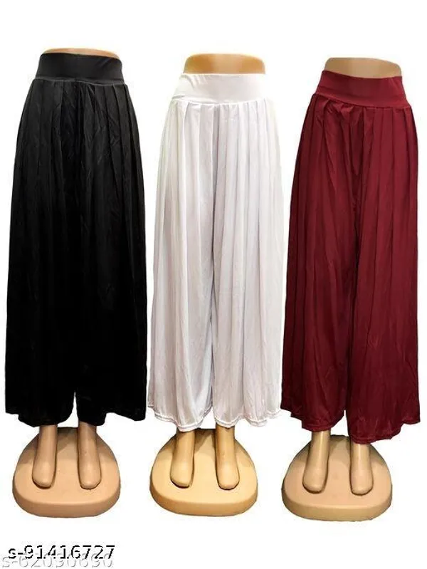 Set_Of_3-Black_And_White_And_Maroon_Lycra_Elastic_Waistband_Elephant_Palazzo_For_Women