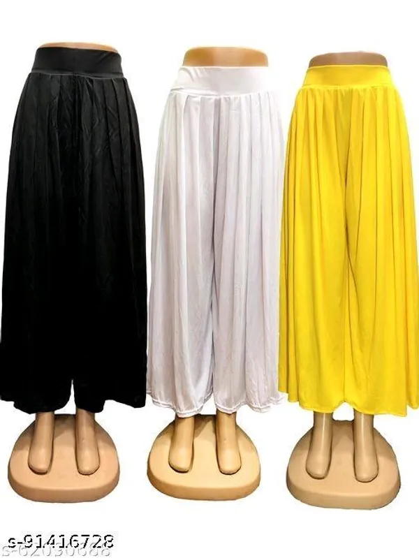 Set_Of_3-Black_And_White_And_Yellow_Lycra_Elastic_Waistband_Elephant_Palazzo_For_Women