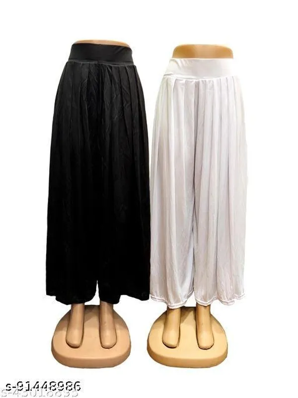 Set_Of_2-Black_And_White_Lycra_Elastic_Waistband_Fashionable_Fabulous_Palazzos_For_Women