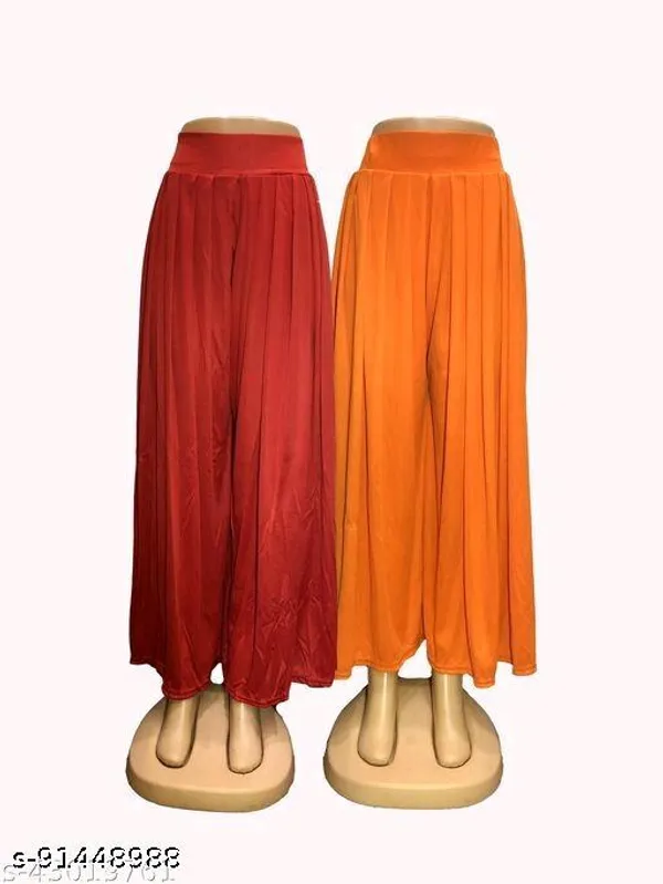 Set_Of_2-Red_And_Orange_Lycra_Elastic_Waistband_Fashionable_Fabulous_Palazzos_For_Women