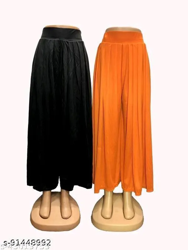 Set_Of_2-Black_And_Orange_Lycra_Elastic_Waistband_Fashionable_Fabulous_Palazzos_For_Women