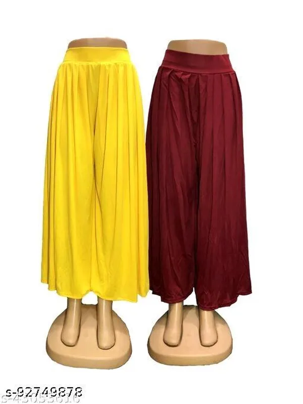 Set_Of_2-Yellow_And_Maroon_Lycra_Elastic_Waistband_Palazzos_For_Women