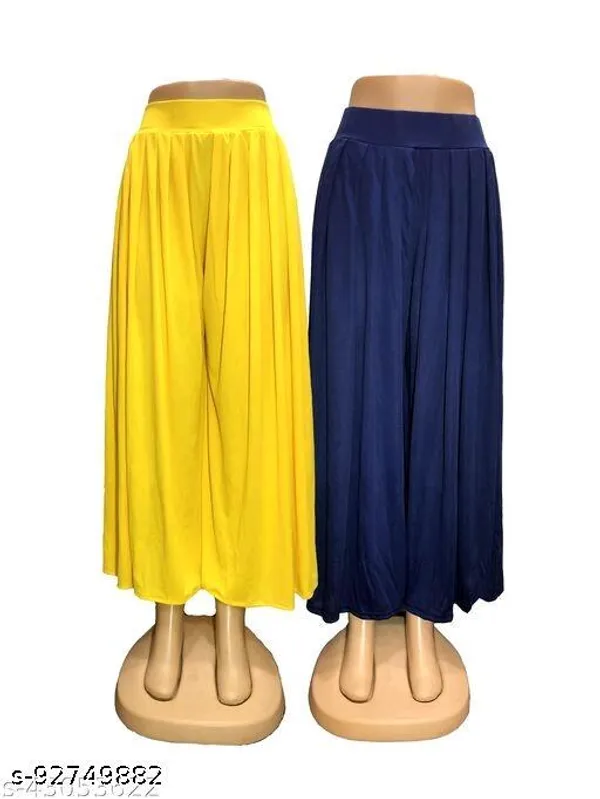 Set_Of_2-Yellow_And_Navy_Blue_Lycra_Elastic_Waistband_Palazzos_For_Women