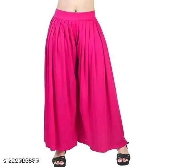 Set_Of_2-Black_and_Rani_pink__Rayon_Elastic_Waistband_Palazzo_For_Women