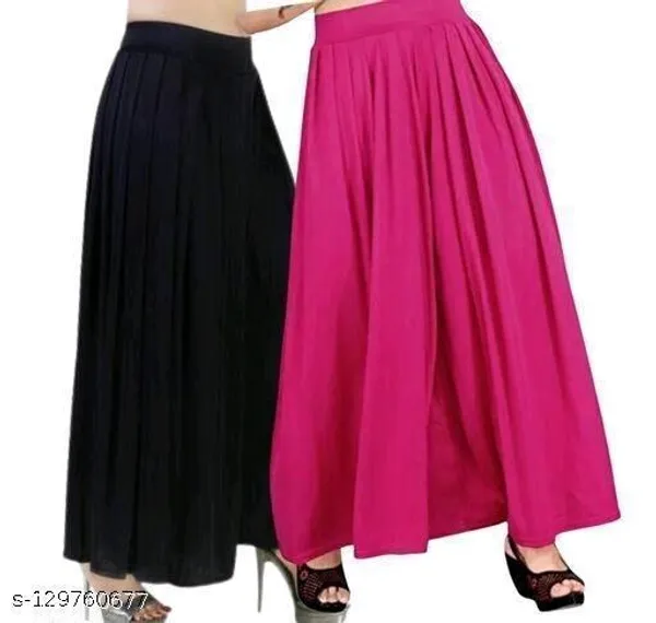 Set_Of_2-Black_and_Rani_pink__Rayon_Elastic_Waistband_Palazzo_For_Women