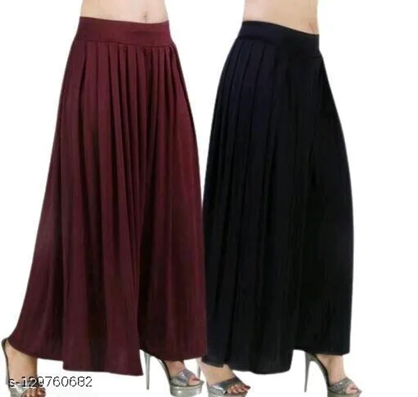 Set_Of_2-Black_And_Maroon_Lycra_Elastic_Waistband_Palazzo_For_Women