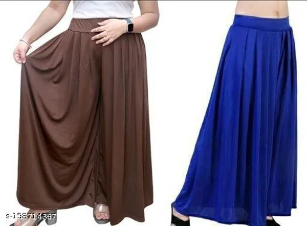 Set_Of_2-Coffee_And_Royal_Blue_Lycra_Elastic_Waistband_Palazzo_For_Women