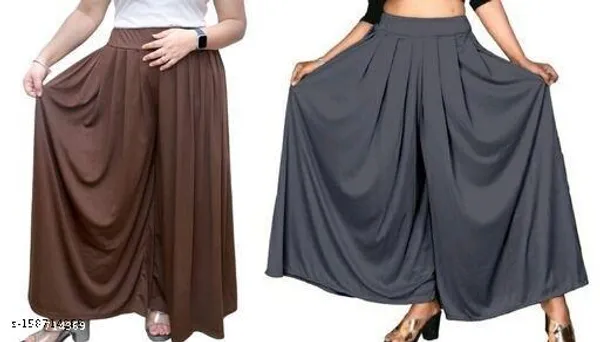 Set_Of_2-Coffee_And_Grey_Lycra_Elastic_Waistband_Palazzo_For_Women