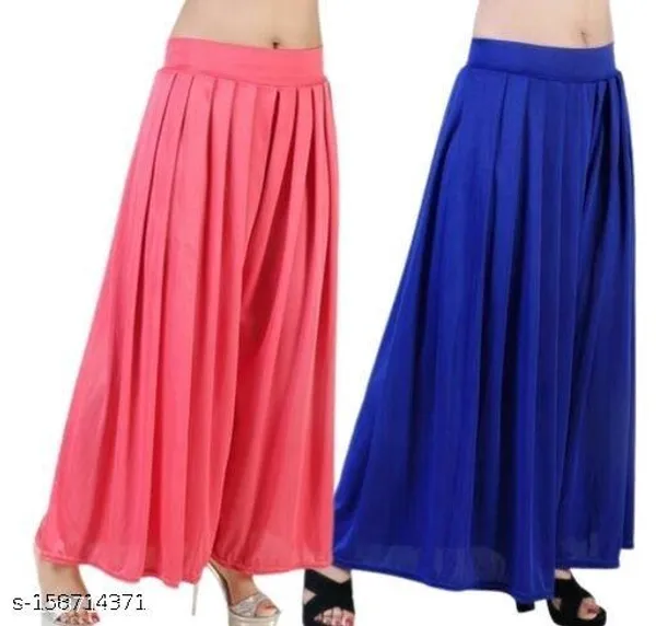 Set_Of_2-Pink_And_Royal_Blue_Lycra_Elastic_Waistband_Palazzo_For_Women