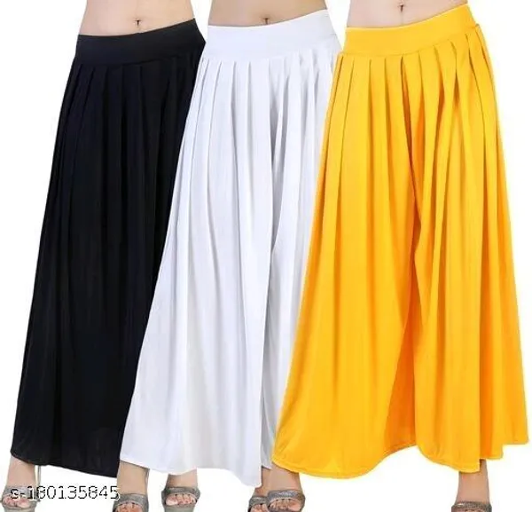 Set_Of_3-Black_And_White_And_Yellow_Lycra_Elastic_Waistband_Palazzo_For_Women