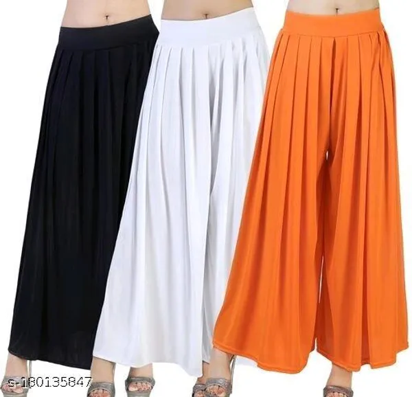 Set_Of_3-Black_And_White_And_Orange_Lycra_Elastic_Waistband_Palazzo_For_Women