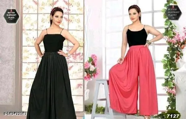 Set_Of_2-Black_And_Rani_Pink_Lycra_Drawstring_Palazzo_For_Women