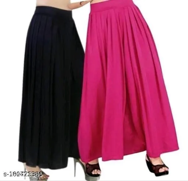 Set_Of_2-Black_And_Rani_Pink_Lycra_Elastic_Waistband_Palazzo_For_Women