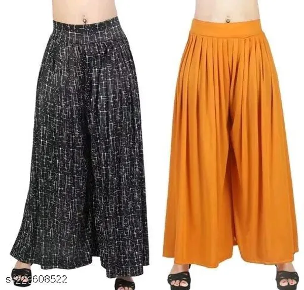 Set_Of_2-Black_And_YellowLycra_Elastic_Waistband_Palazzo_For_Women