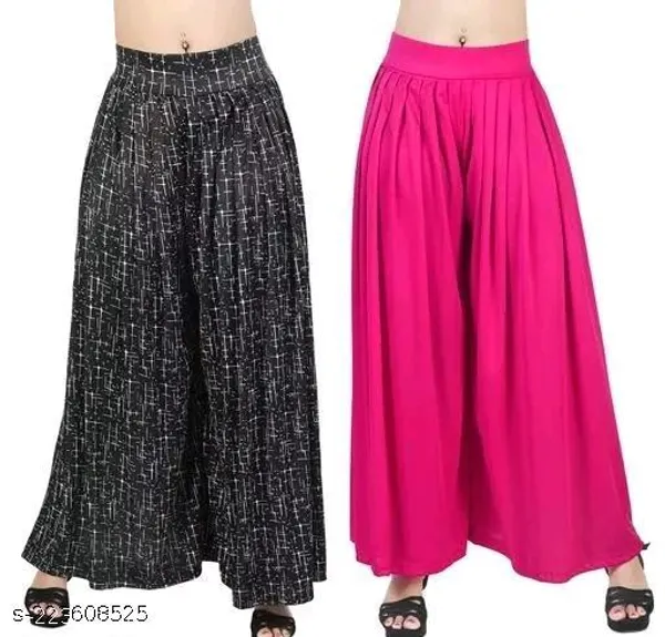 Set_Of_2-Black_Rani_Pink_Lycra_Elastic_Waistband_Palazzo_For_Women