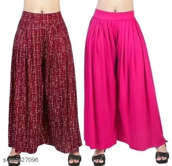 Set_Of_2-Maroon_And_Rani_Pink_Lycra_Elastic_Waistband_Palazzo_For_Women