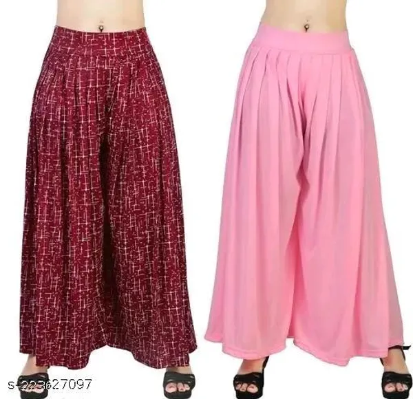 Set_Of_2-Maroon_Baby_Pink_Lycra_Elastic_Waistband_Palazzo_For_Women