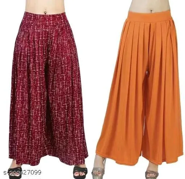 Set_Of_2-Maroon_Orange_Lycra_Elastic_Waistband_Palazzo_For_Women