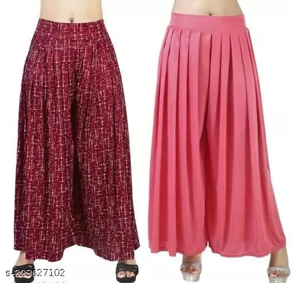 Set_Of_2-Maroon_And_Pink_Lycra_Elastic_Waistband_Palazzo_For_Women