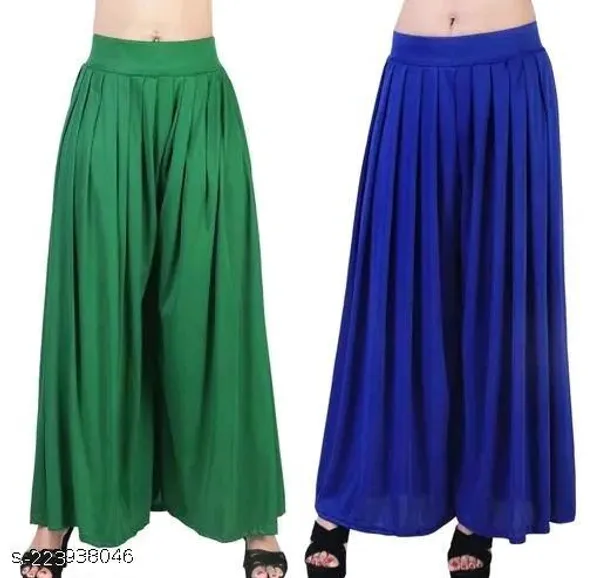 Set_Of_2-Pakistani_Green_And_Royal_Blue_Lycra_Elastic_Waistband_Palazzo_For_Women