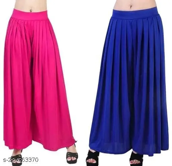 Set_Of_2-Rani_Pink_And_Royal_Blue_Lycra_Elastic_Waistband_Palazzo_For_Women
