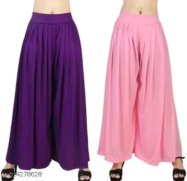 Set_Of_2-Purple_And_Baby_Pink_Lycra_Elastic_Waistband_Palazzo_For_Women