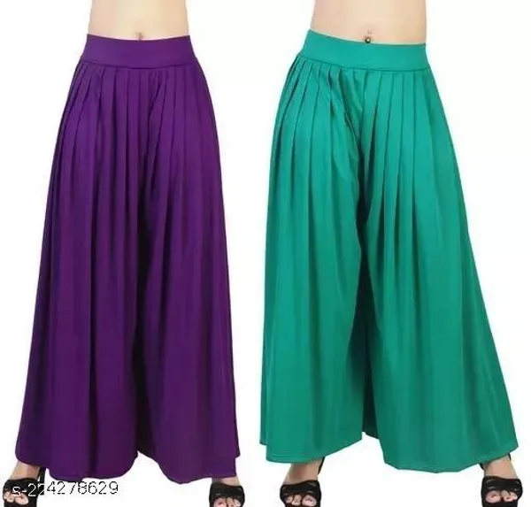 Set_Of_2-Purple_And_Rama_Green_Lycra_Elastic_Waistband_Palazzo_For_Women