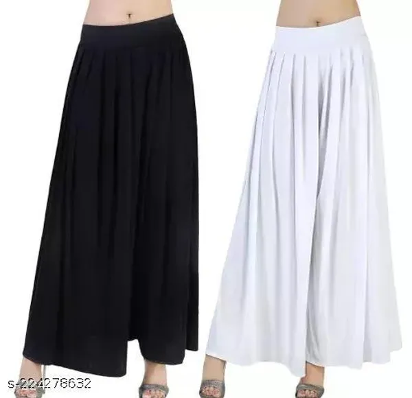 Set_Of_2-White_And_Black_Lycra_Elastic_Waistband_Palazzo_For_Women