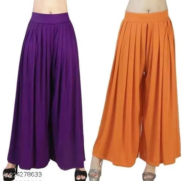 Set_Of_2-Purple_And_Orange_Lycra_Elastic_Waistband_Palazzo_For_Women