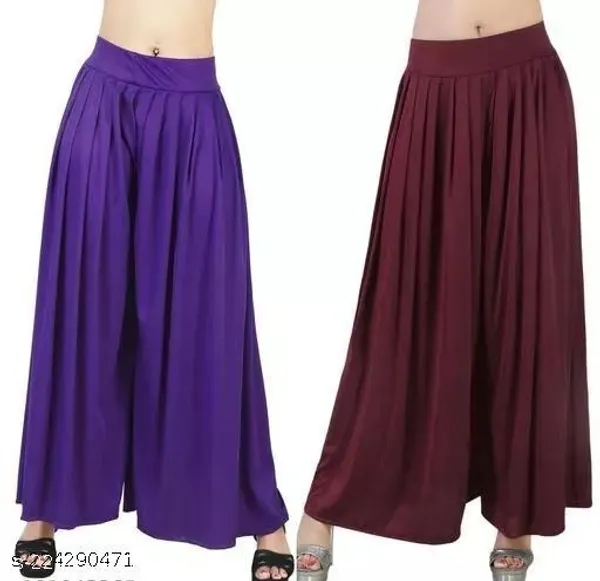 Set_Of_2-Purple_And_Maroon_Lycra_Elastic_Waistband_Palazzo_For_Women
