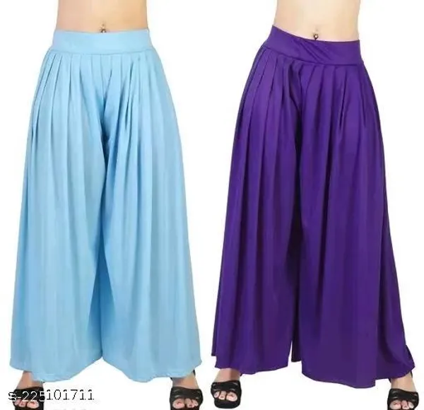 Set_Of_2-Sky_blue_and_Purple__Lycra_Elastic_Waistband_Palazzo_For_Women