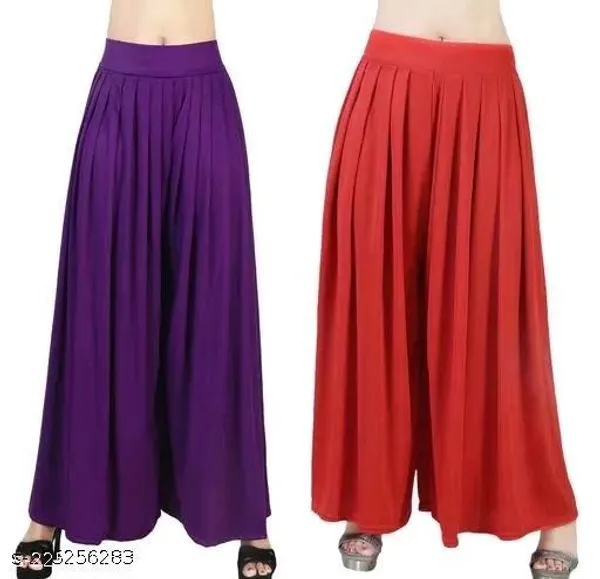 Set_Of_2-Purple_And_Red_Mid_Rise_Lycra_Elastic_Waistband_Palazzo_For_Women