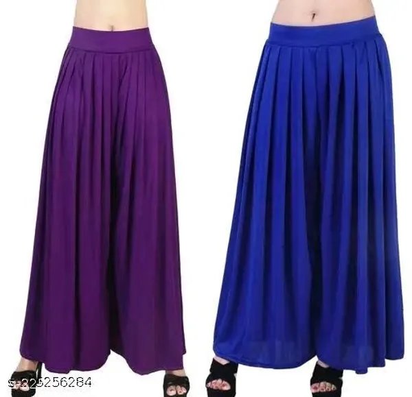 Set_Of_2-Purple_And_Royal_Blue_Mid_Rise_Lycra_Elastic_Waistband_Palazzo_For_Women