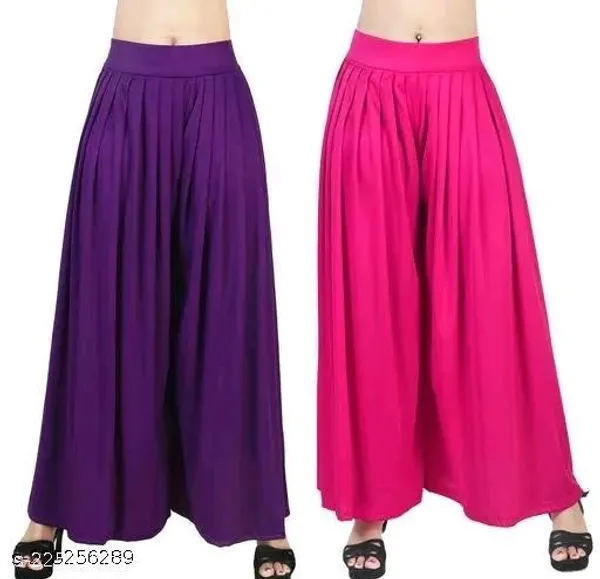 Set_Of_2-Purple_And_Rani_Pink_Mid_Rise_Lycra_Elastic_Waistband_Palazzo_For_Women