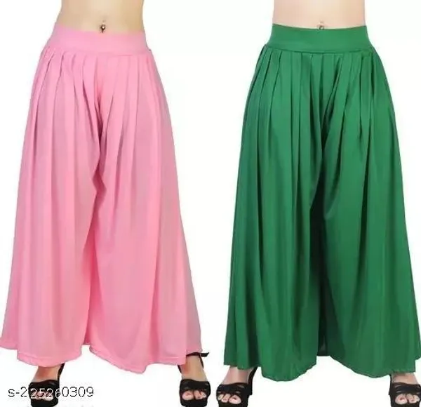 Set_Of_2-Baby_Pink_And_Pakistani_Green_Mid_Rise_Lycra_Elastic_Waistband_Palazzo_For_Women