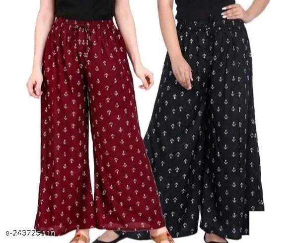 Set_Of_2-Black_And_Marron_Mid_Rise_Lycra_Drawstring_Palazzo_For_Women