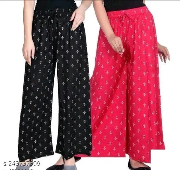 Set_Of_2-Black_And_Pink_Mid_Rise_Drawstring_Palazzo_Print_For_Women